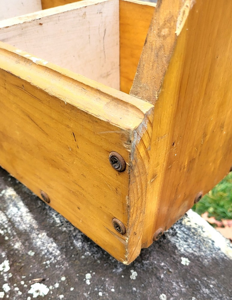 Vintage Unique Handmade Primitive Solid Wood Tool Box Caddy Carrier Storage 31"