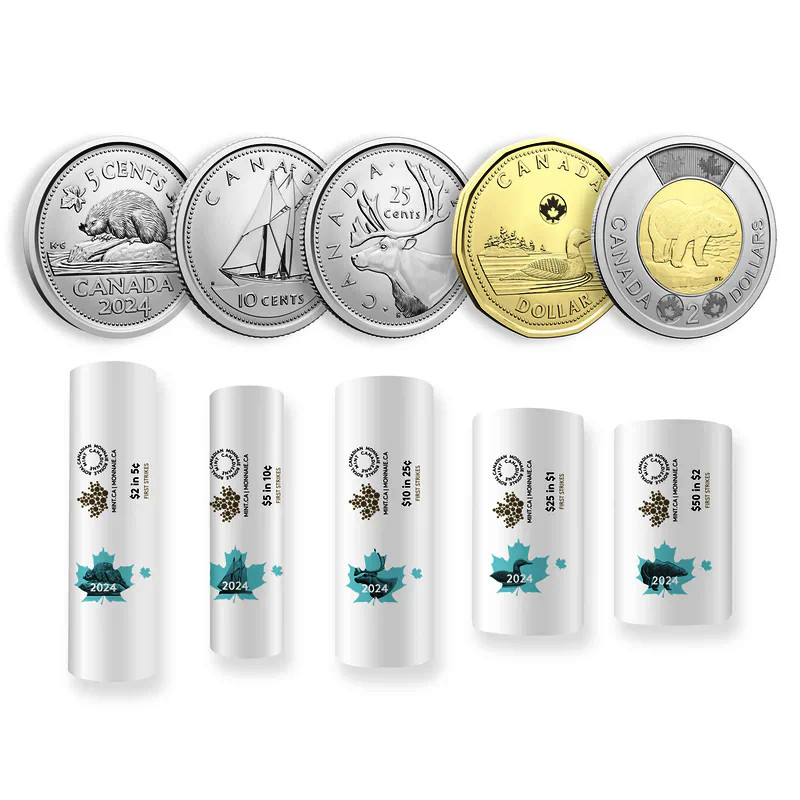 🇨🇦 Canada Special Wrap Roll Collection First Strikes Coin Set 6 Rolls, 2024