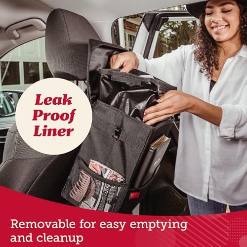 Spill-Proof Car Trash Can (2 Pack) - Easy 2-Pack Black, Red Stitching 2.5 Gal