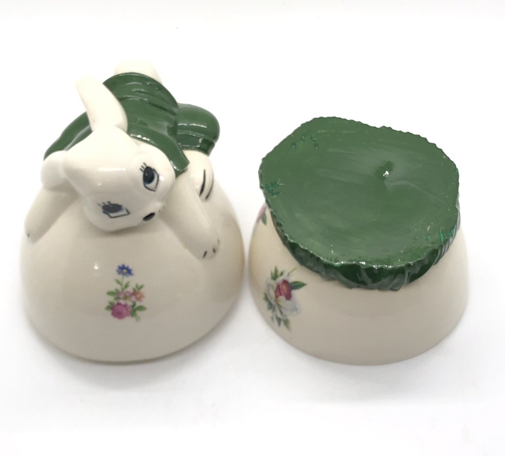 Vtg Ceramic Hobbyist Easter Bunny Rabbit 2 Pc Candy Dish Decor Flower Decals 7"