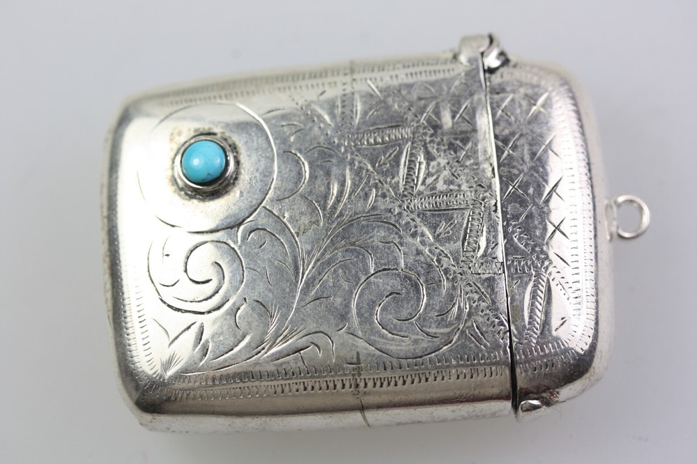 Turquoise Antique Silver Vesta Case