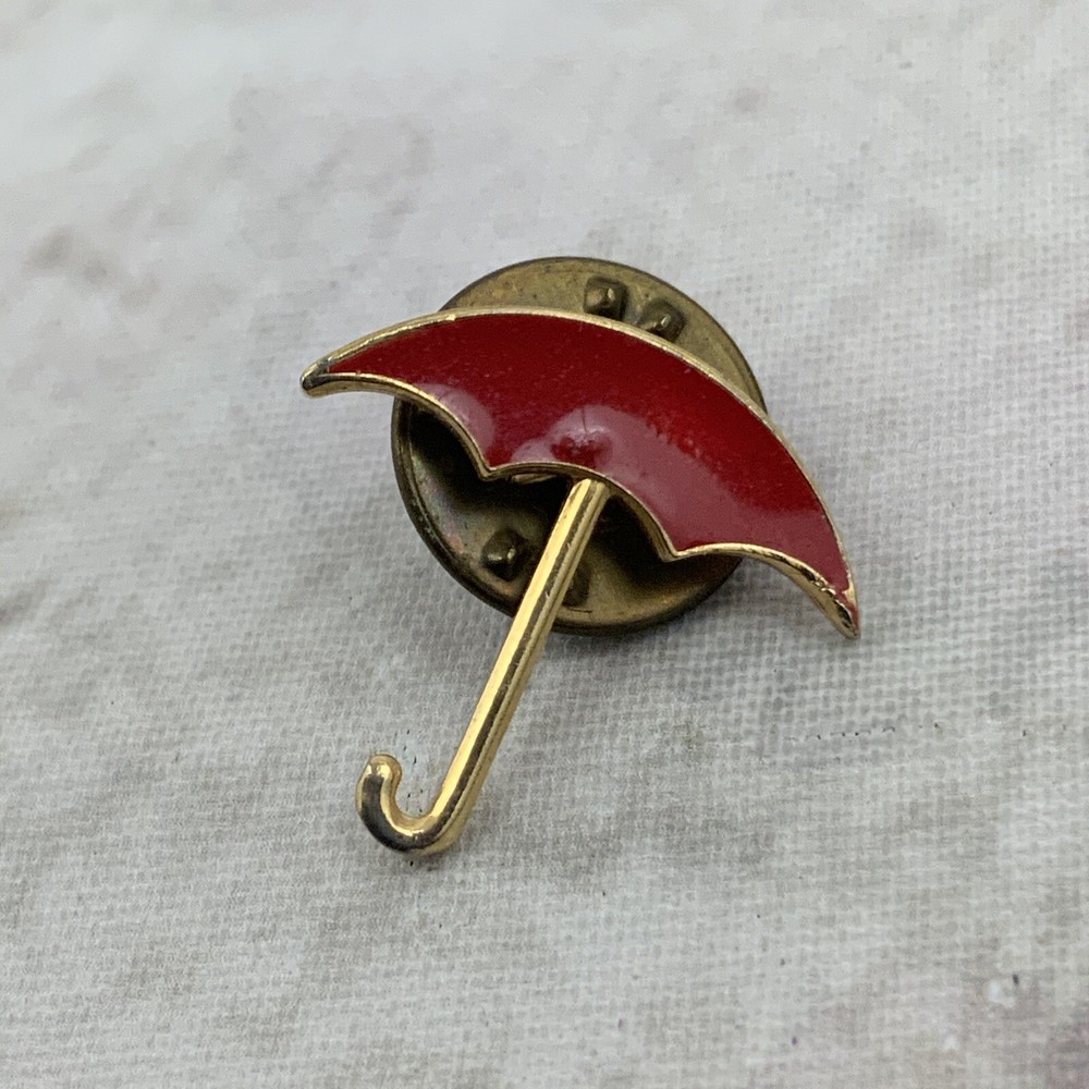 Red Umbrella Lapel Pin Gold Toned