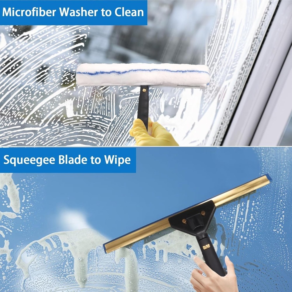 Effortless Clean Squeegee Kit with Adjustable Pole & Microfiber Cloths Inside