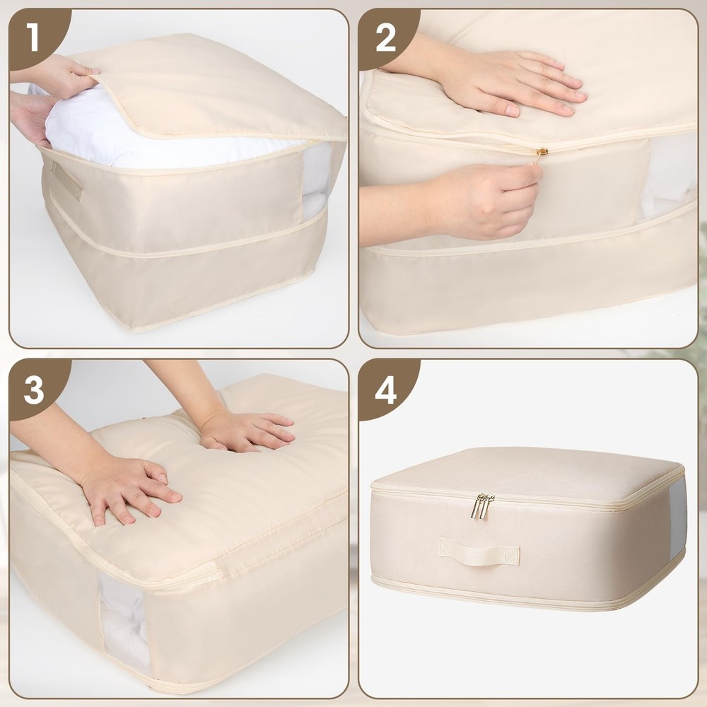 4 Pack Comforter Storage Bag, 68L Blanket Storage Bags Self Compression Comfo...