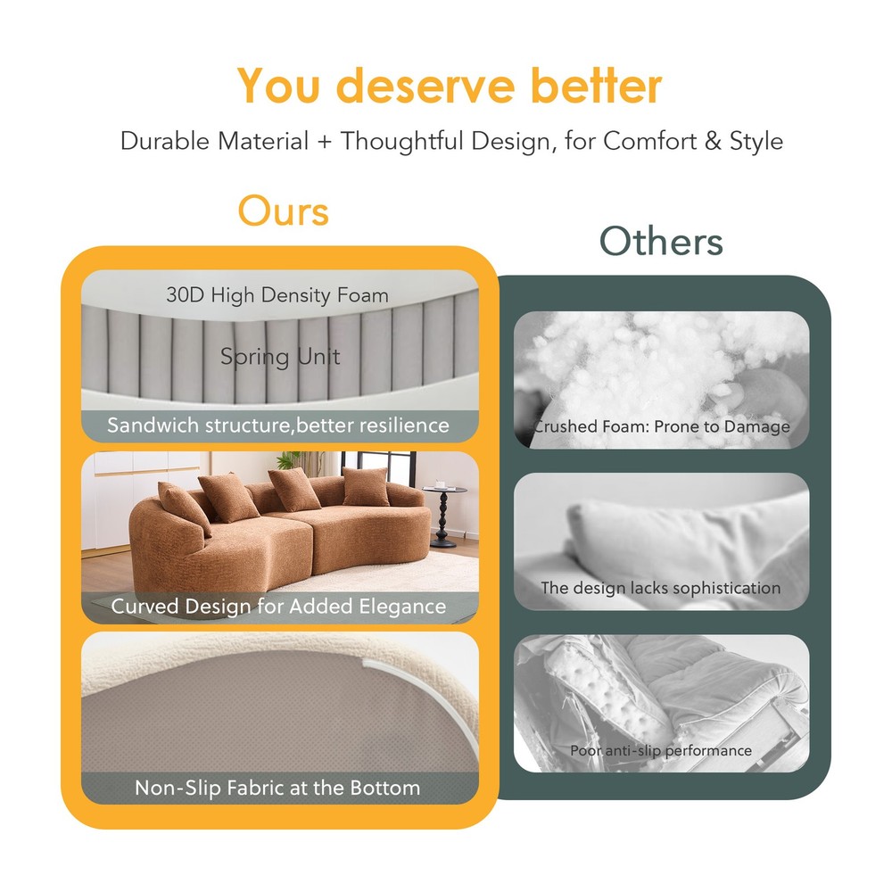 Compression Sponge Sofa Orange Curved Modular Sectional, 30D High-Density Chen