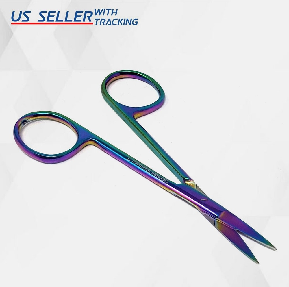 Iris Dissecting Scissors 4.5" with Multi Color Rainbow Plasma Titanium Coating