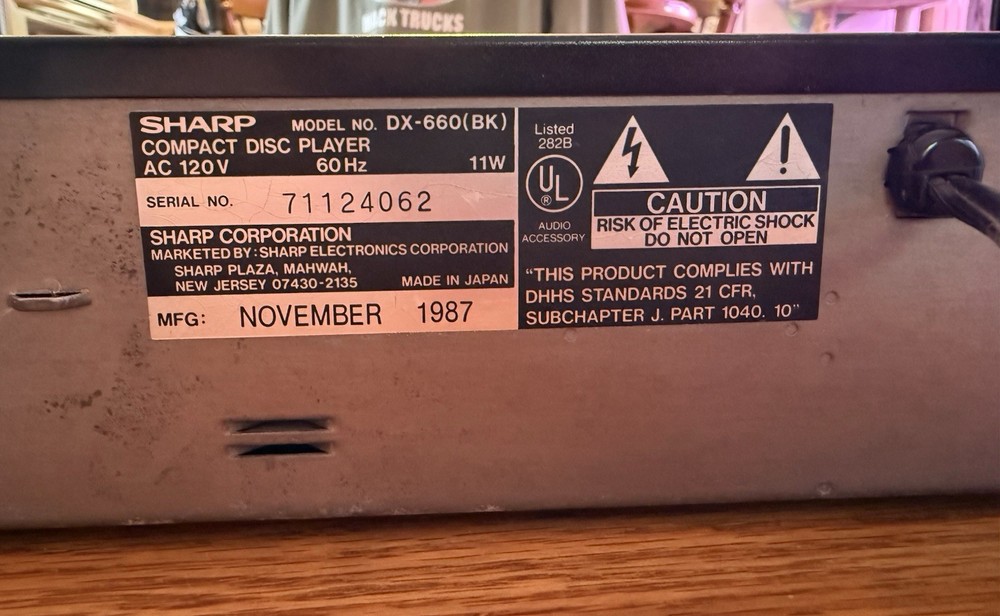 Sharp DX-660 CD Player 1987 Vintage Tested Working Reads Discs Intermittent Skip