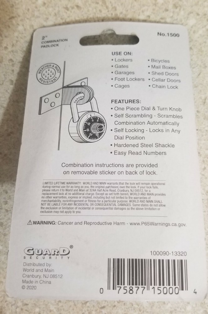 3x Guard Security 1500 Dial Combination Padlock 2 Inch Security Lock