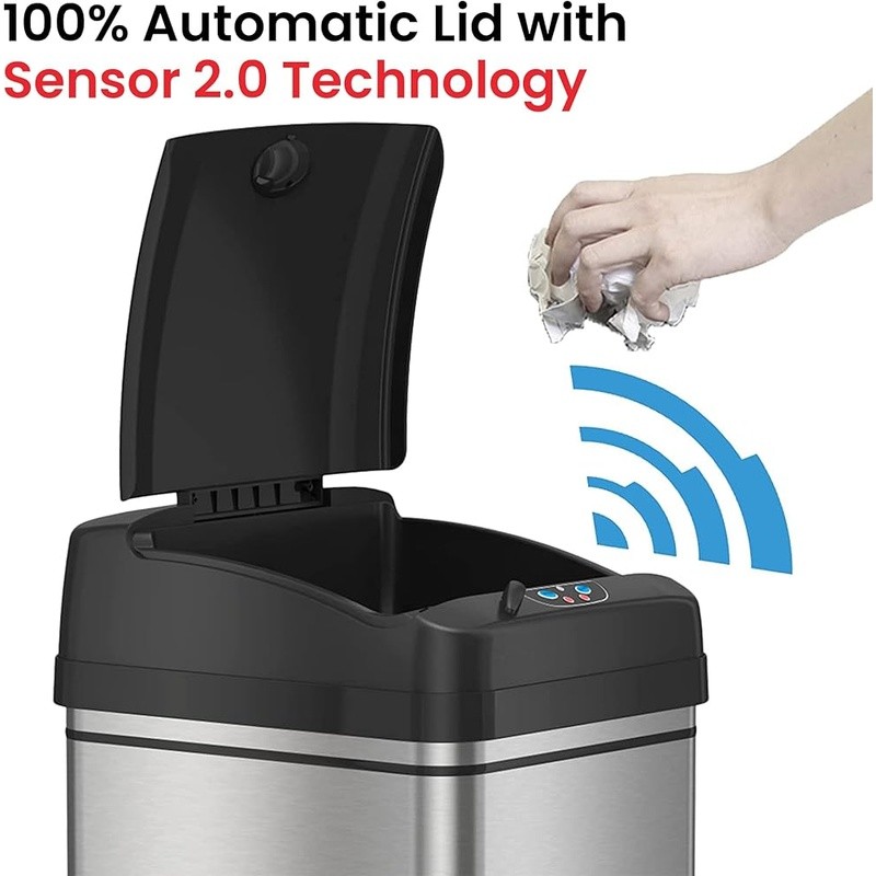Touchless Motion Sensor Trash Can W/ PetGuard Lock Odor Neutralizing Filter New