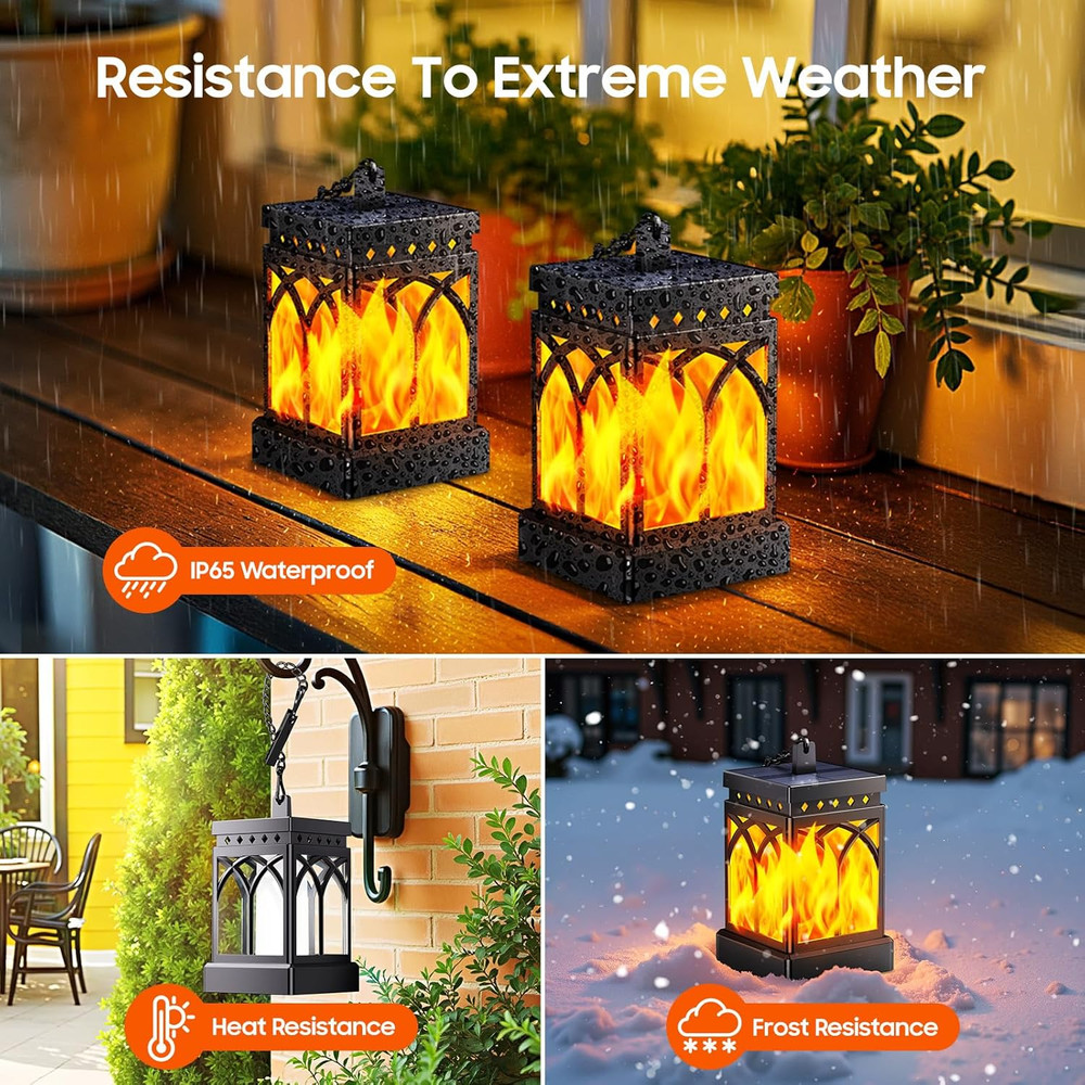 4 Pack Solar Lanterns Outdoor Waterproof, Upgraded Flickering Flame Modes + Cons
