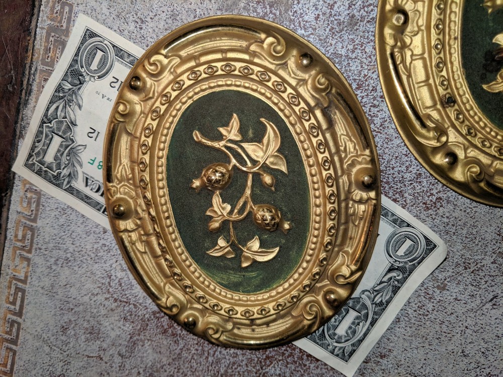 Gorgeous Antique Brass Architectural Element Repousse Drapery Holdbacks