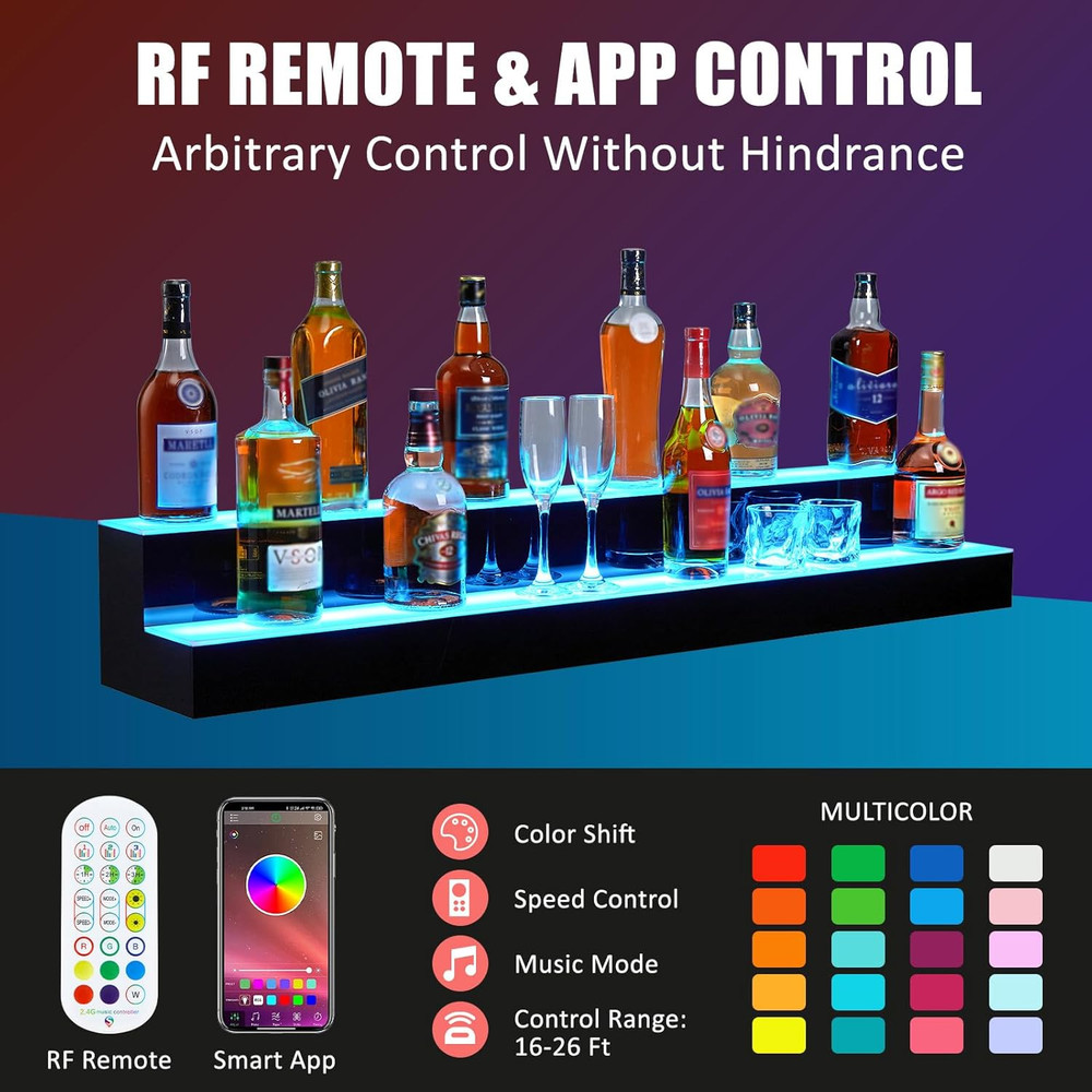 LED 2-Tier Liquor Bottle Display Shelf with Remote & App Control