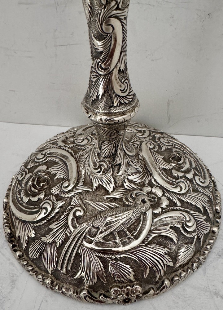RARE 18" ARCHITECTURAL CASTLE REPOUSSE STERLING CANDLESTICKS 3 LIGHT CANDELABRA