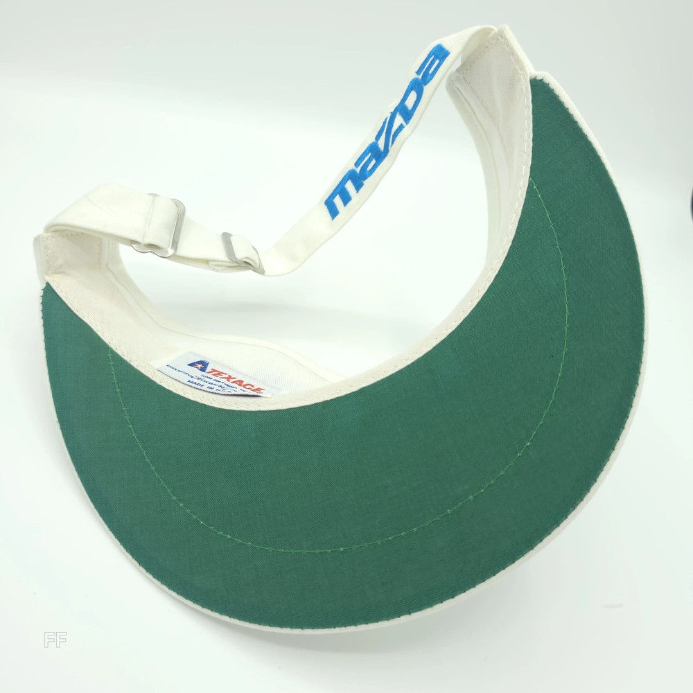 Mazda Embroidered Visor One Size Adjustable White Blue Logo Green Underside