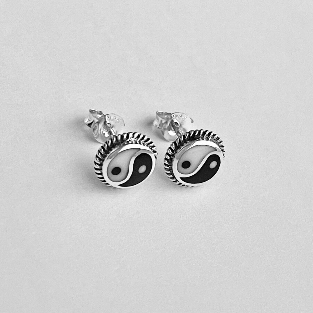 Sterling Silver Yin and Yang Earring with Braid, Silver Earrings, Stud Earring