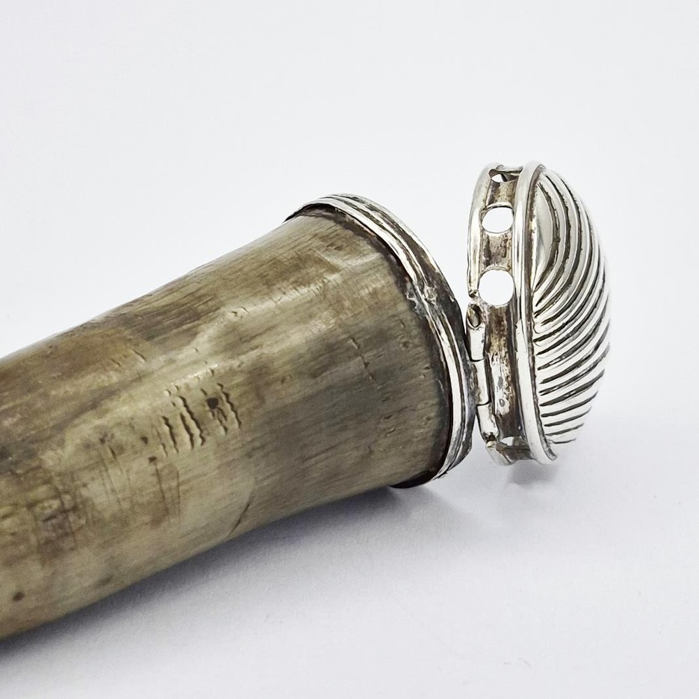 VICTORIAN SCOTTISH SOLID SILVER MOUNTED RAMS HORN SNUFF MULL 19th Century