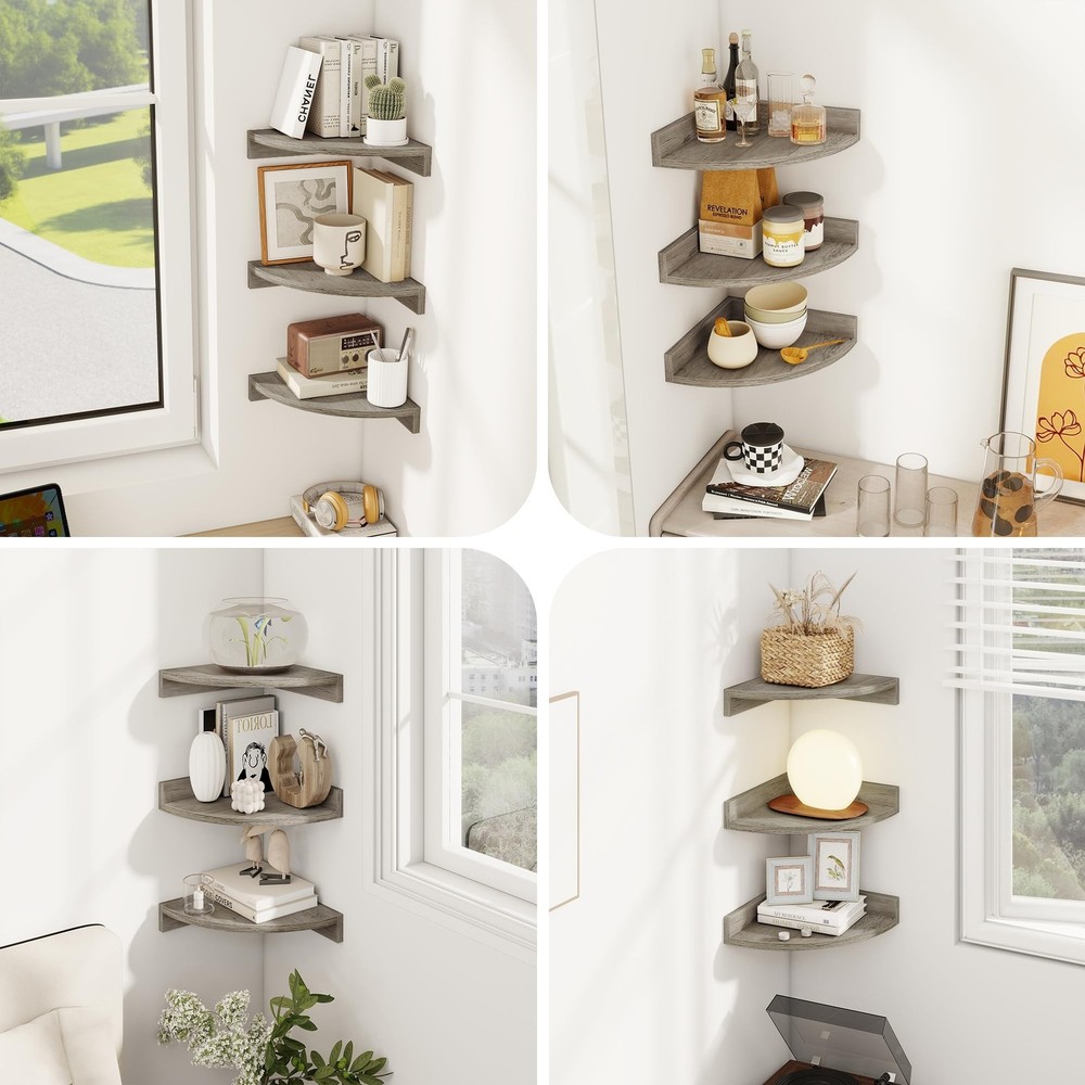Corner Shelves 3-Pack for Bathroom & Kitchen, Space-Saving Floating Corner Wa...