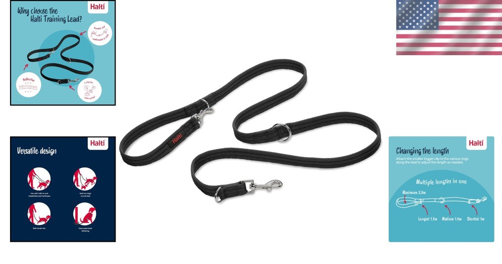 7-in-1 Anti-Pulling Dog Training Leash - Small Size, Comfortable Nylon, Black