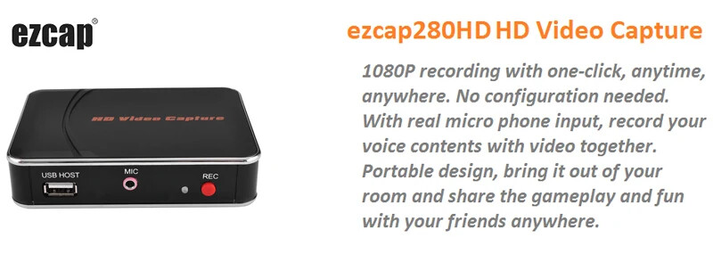 EZCAP 280HD HDMI Game Capture Card Video Record Box Recorder MIC Input U Disk PC