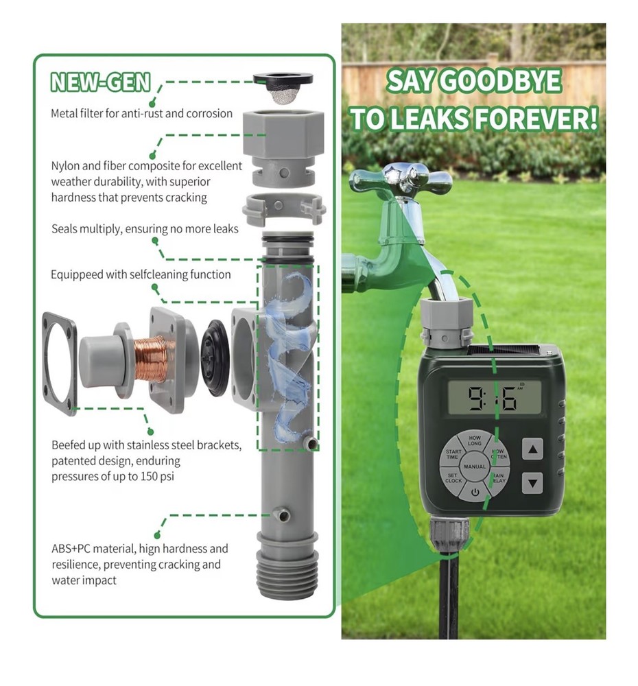 Sprinkler Timer, Programmable Irrigation Water Timer for Garden Hose, Solar/Batt