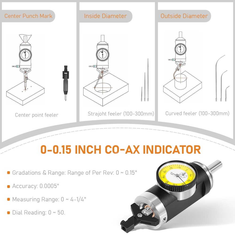 Coaxial Centering Indicator Co-Ax Precision Milling Machine Test Dial .0005 CNC