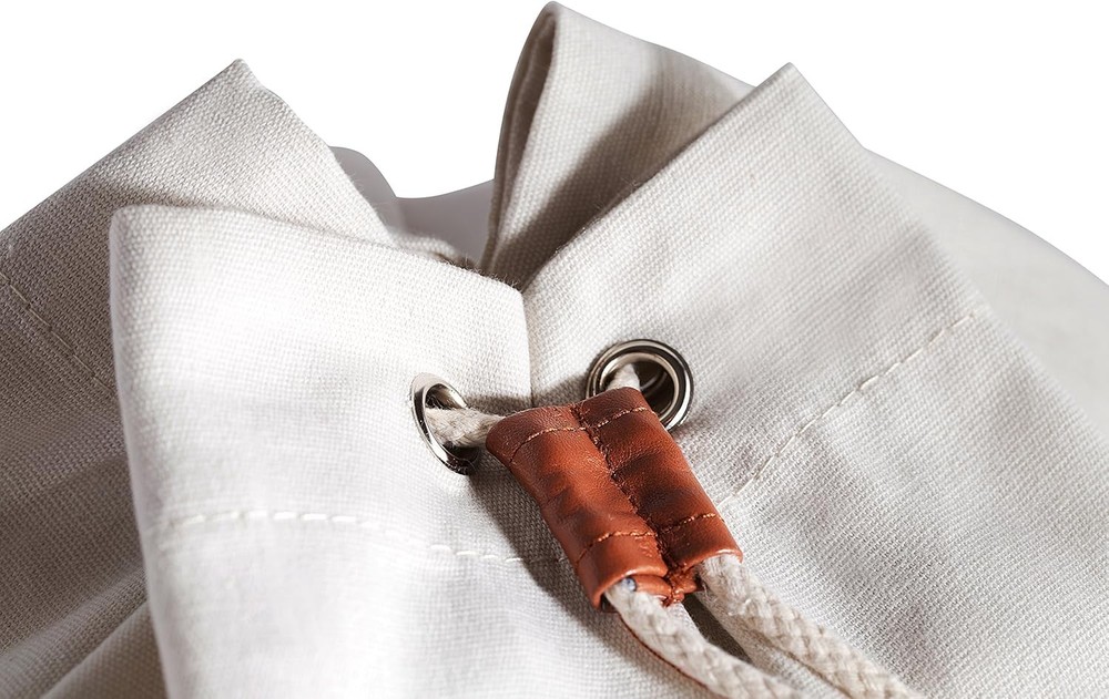 Handy Laundry Canvas Duffel Bag - Drawstring, Leather Closure, Shoulder Strap