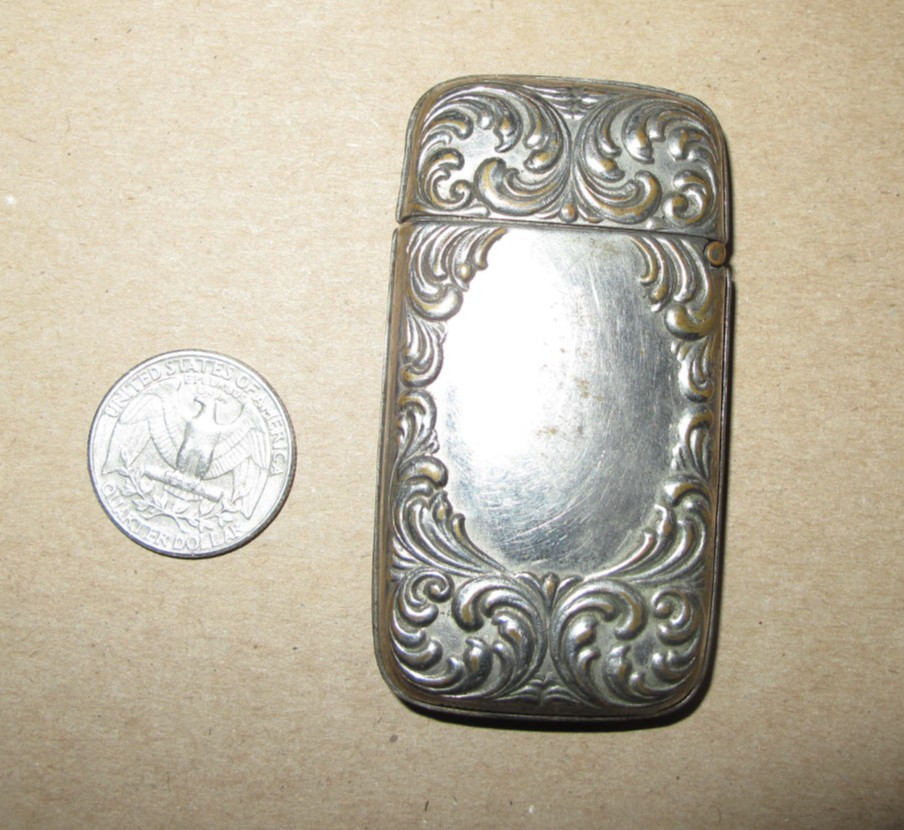 ANTIQUE VICTORIAN MATCH SAFE MATCHSAFE SCROLLWORK SILVER COLOR WITH MATCHES