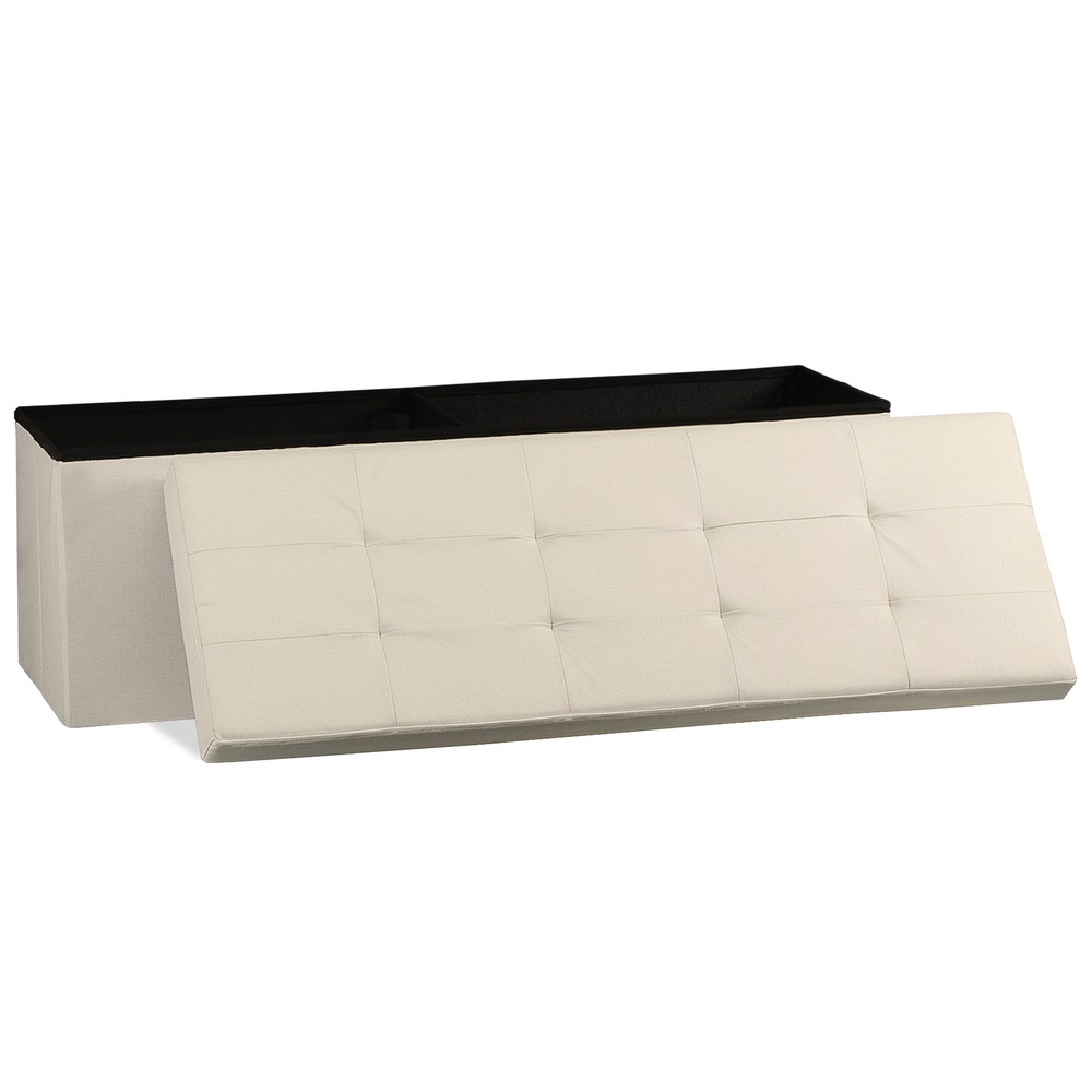 Durable 43" Storage Ottoman Bench Storage Stools Footrest Beige Footstools