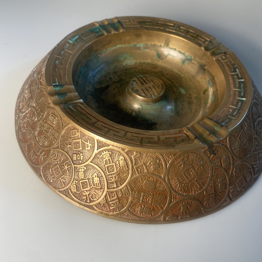 Large Brass Round Ashtray Korea 8 1/2”