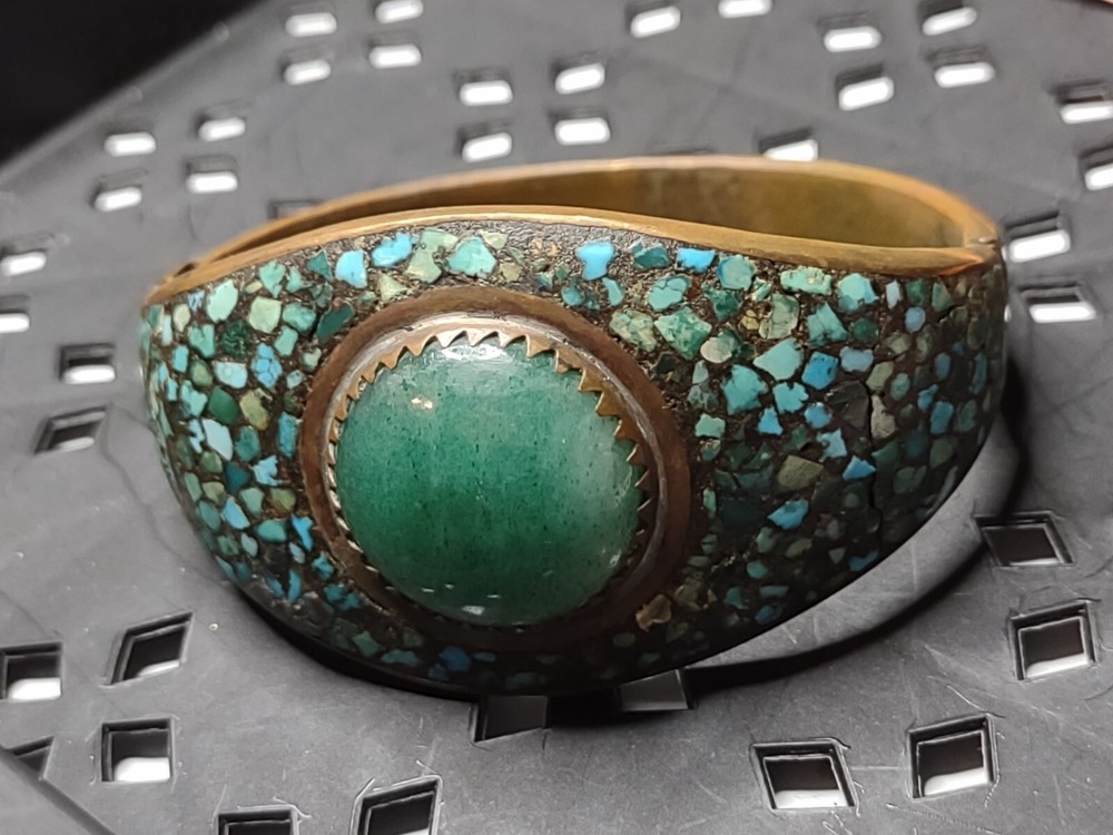 Super Cool 7 Inch Old Brass Hinged Bangle Bracelet