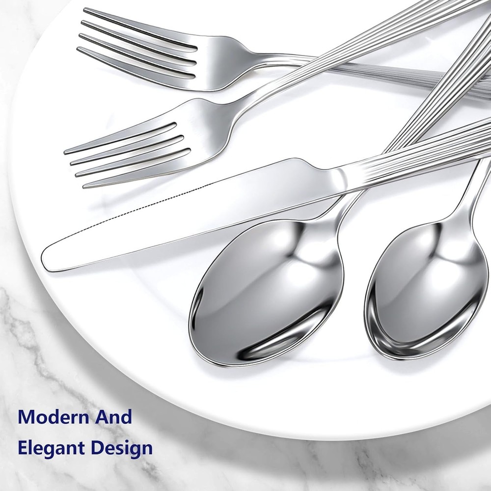 60-Piece Hammered Silverware Set for 12, Stainless Steel Flatware Set with Tree