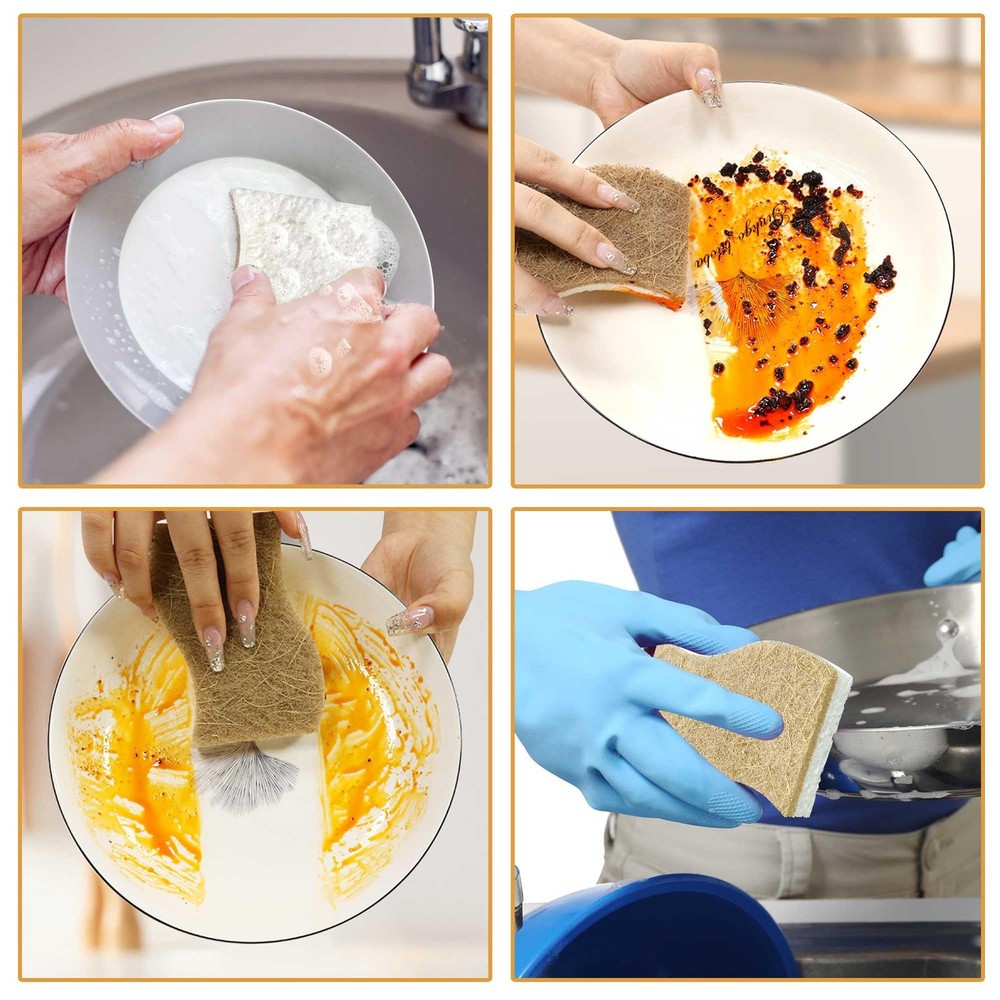 12 Pack Natural Kitchen Sponges, Biodegradable & Compostable | Non-Scratch Ce...