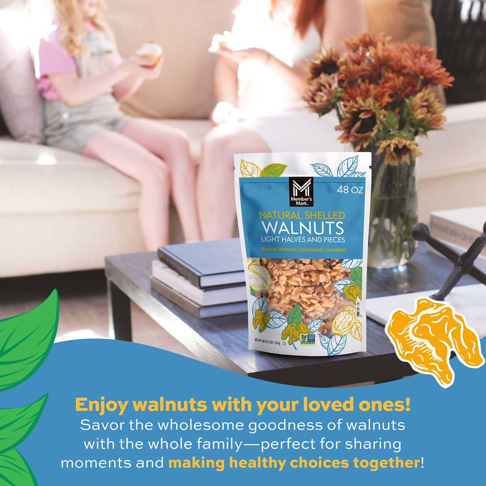 Member's Mark Natural Shelled Walnuts, 3 lbs Bulk Pack Fresh Nuts