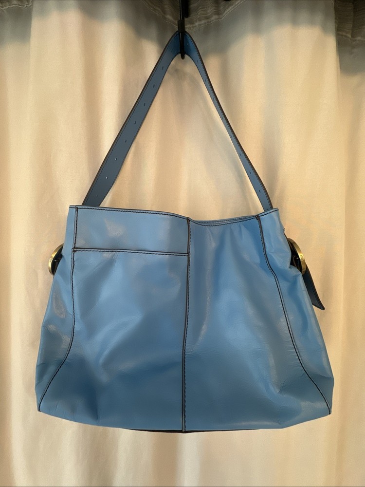 Hobo Genuine Leather Shoulder Bag With Adjustable Strap Sky Blue