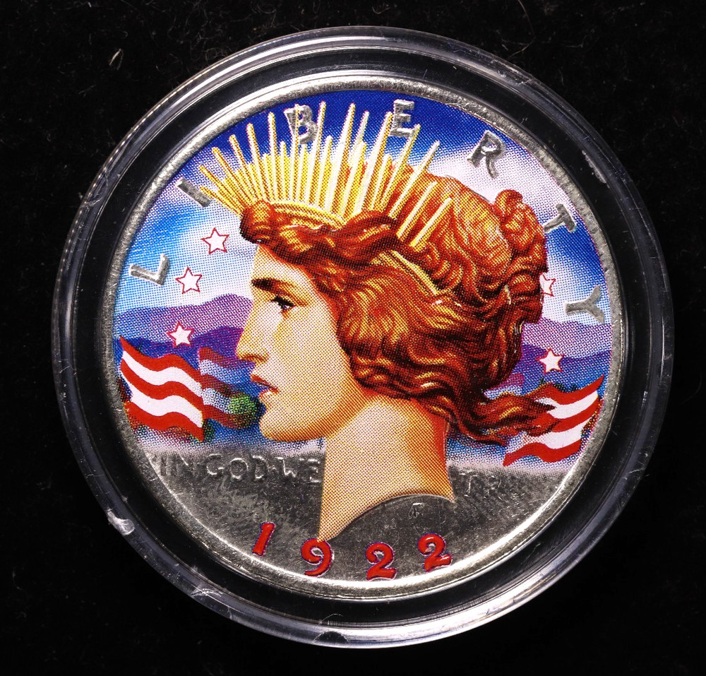 1922 $1 Peace Silver Dollar Colorized 90% Silver