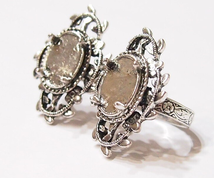 6 - 14x10mm Antique Silver Victorian Deco Loop &Leaves Adjustable Ring Settings