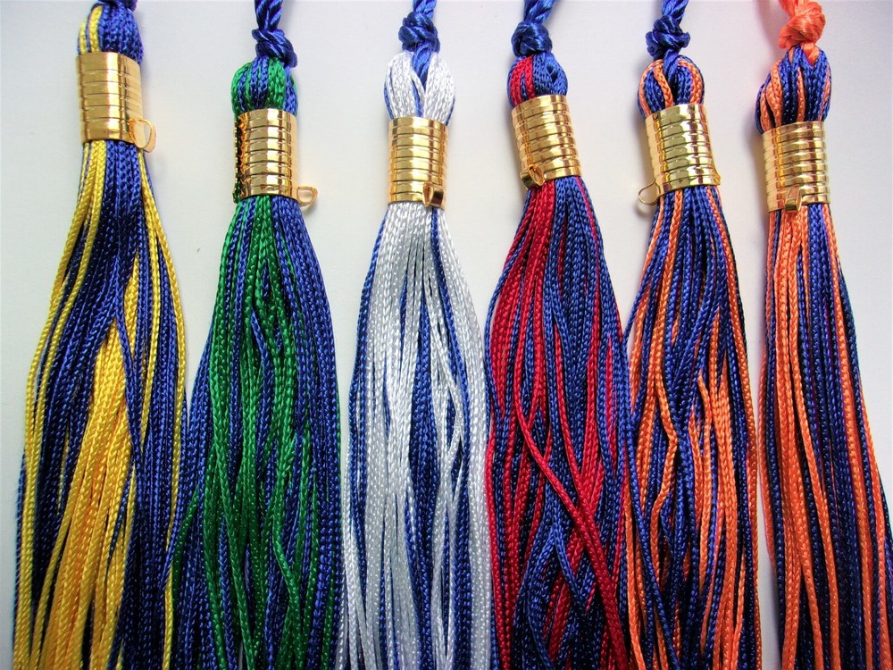 GRADUATION SCHOOL CAP HAT TASSEL 54 COLORS SOLID/2-TONE, RED WHITE BLUE, RAINBOW