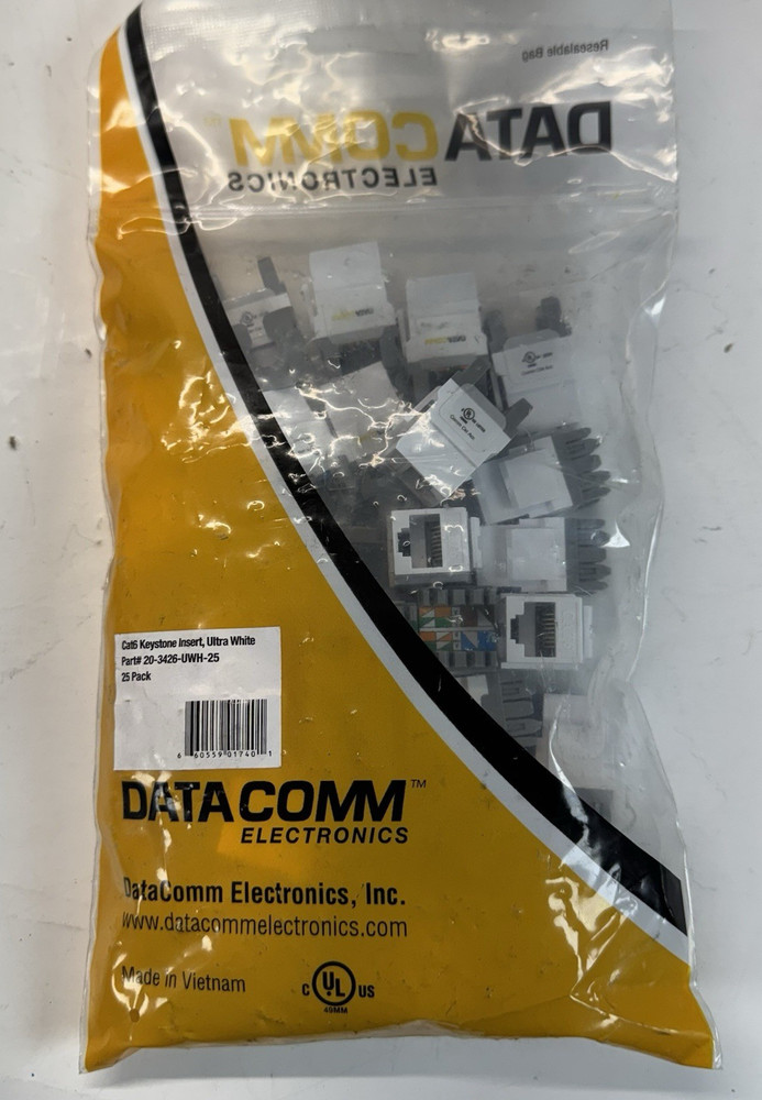*25pcs* DATACOMM Electronics 20-3426-UWH-25 Keystone Cat6 Keystone Jack