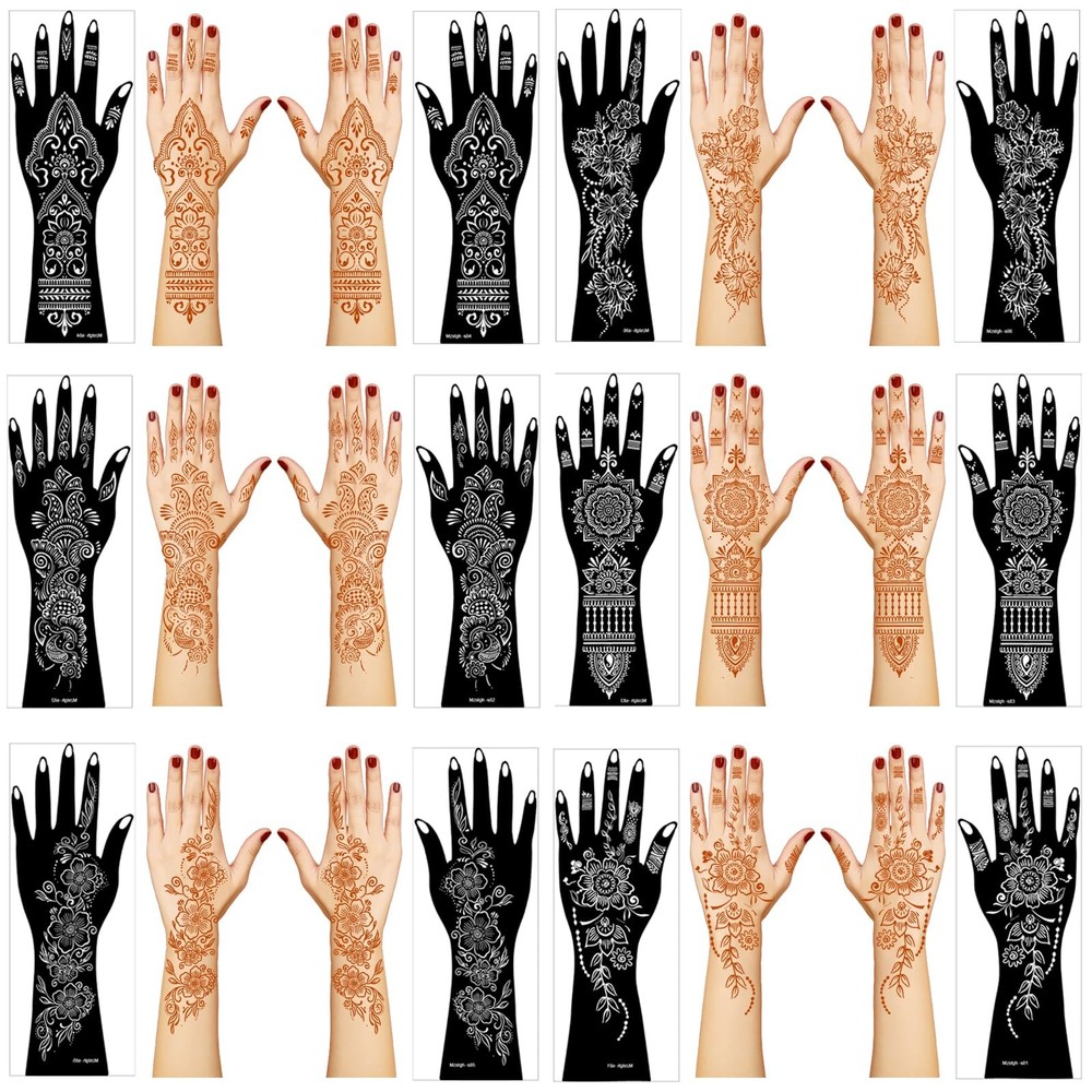 Henna Tattoo Stencil Kit,12 Sheets Stickers for Large, multicolor