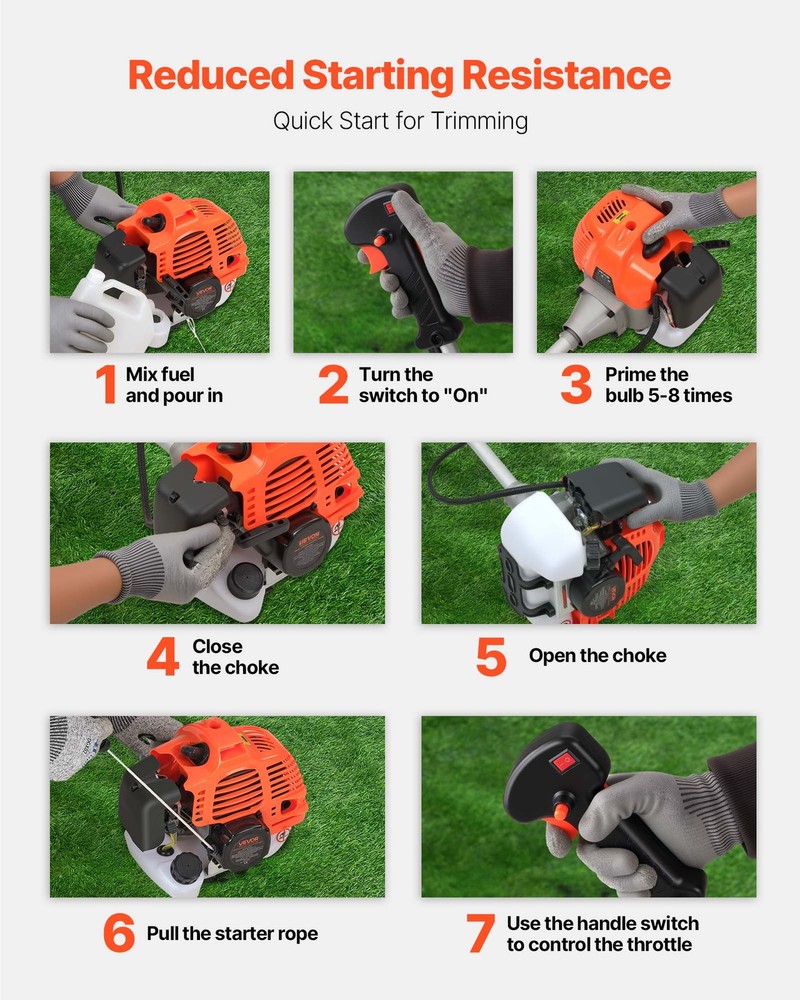 VEVOR Cordless String Trimmer Gas Powered Grass Trimmer Edger 17" 52 cc 2-Stroke