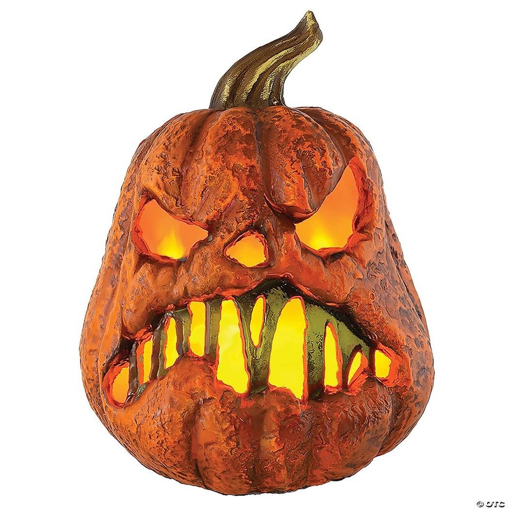 8" Rotten Flaming Pumpkin With Timer Style B Halloween Decoration