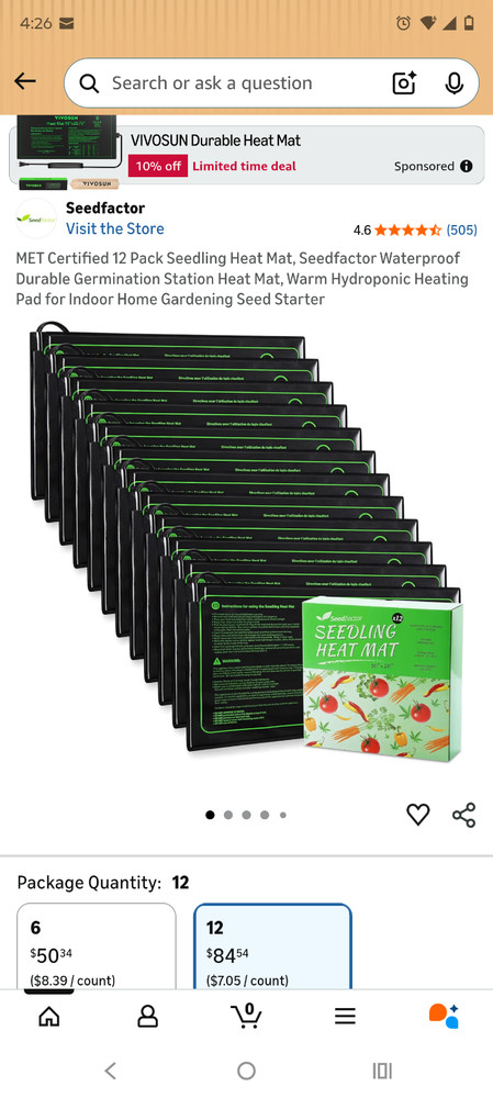 Seedfactor Seedling Heat Mat 12 pack 10x20 Hydroponic Seed Starter