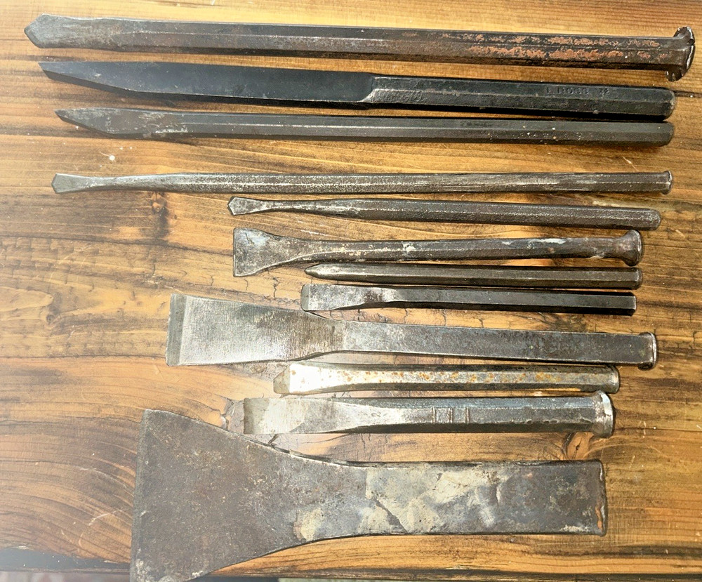 Cold Chisel mixed size lot flat & cape chisels,machinist blacksmith tools (11)