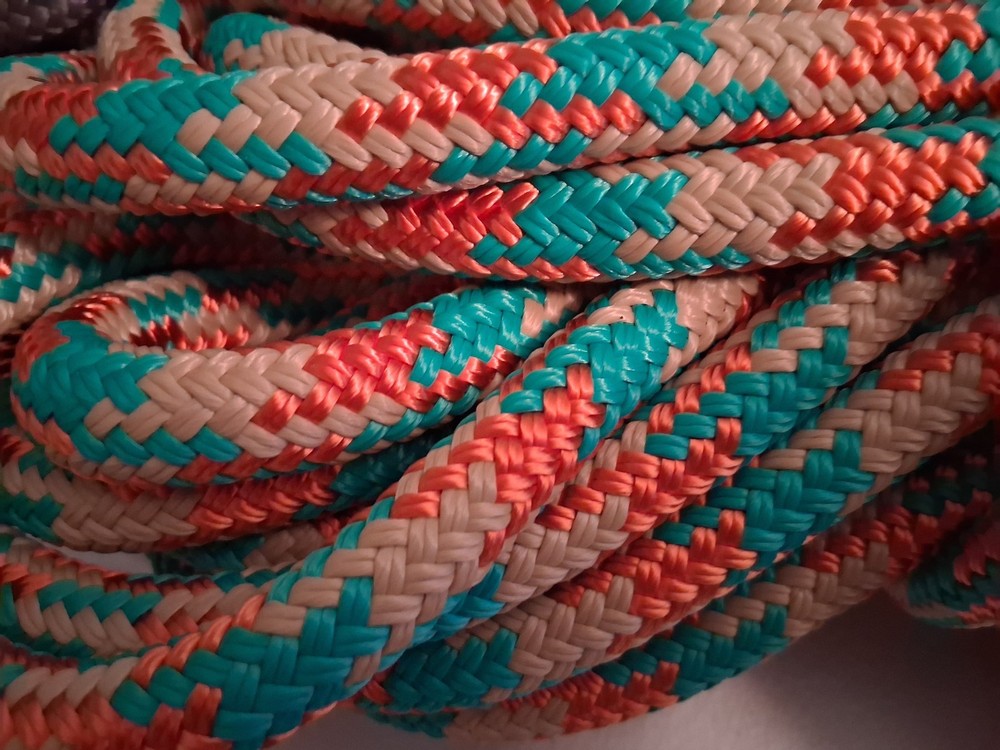 9/16 x 100 ft. Double Braid-Yacht Braid Polyester Rope. BOrange/Tan/Turq