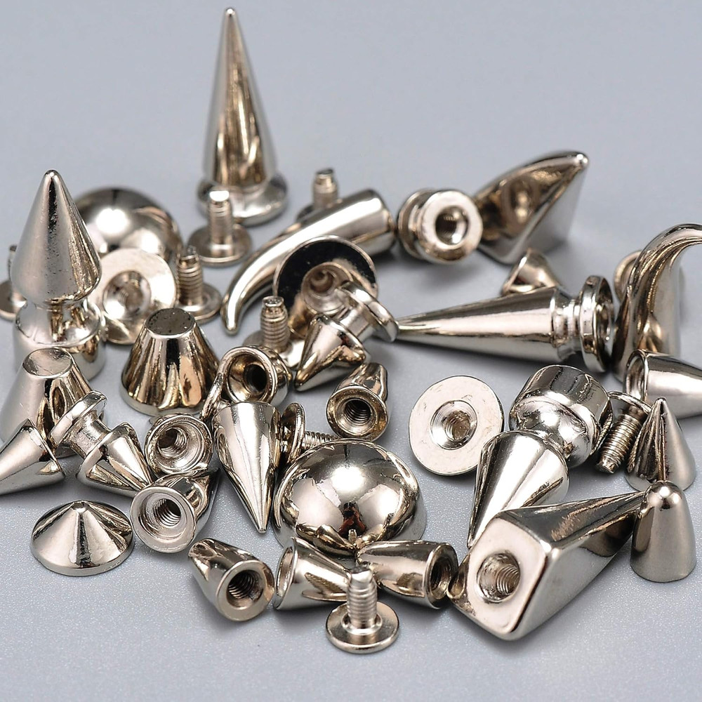 270 Sets Mixed Shape Spikes & Studs Silver Color Screw Back Bullet Cone Studs an