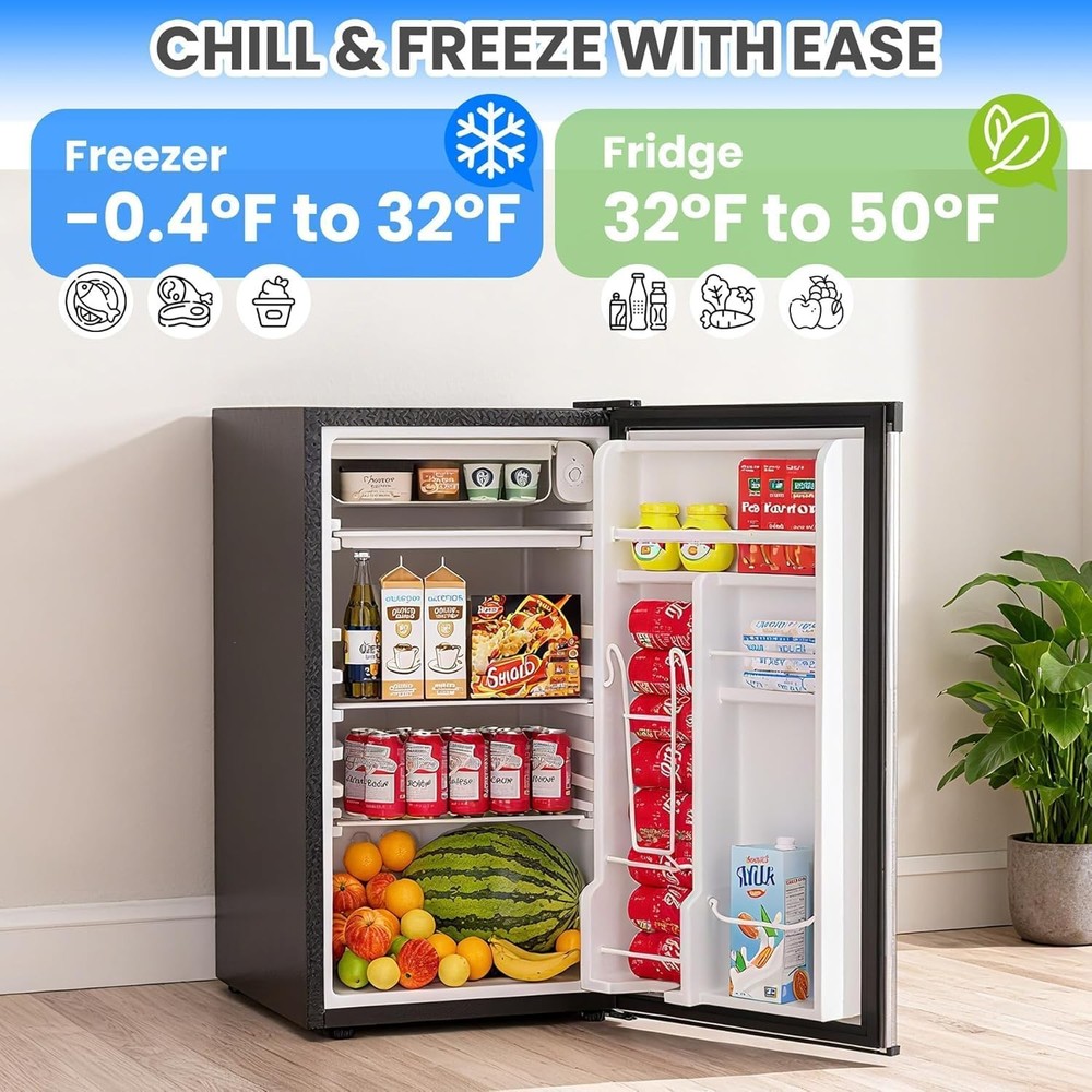 Portable Fridge with Freezer, 3.2 Cu. Ft. Compact Refrigerator,7 Temp Settings