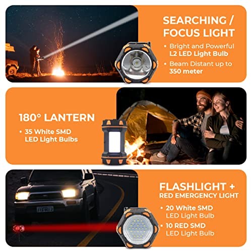 LED Camping Lantern Rechargeable, Camping Flashlight 8 Light Modes, 4800mAh