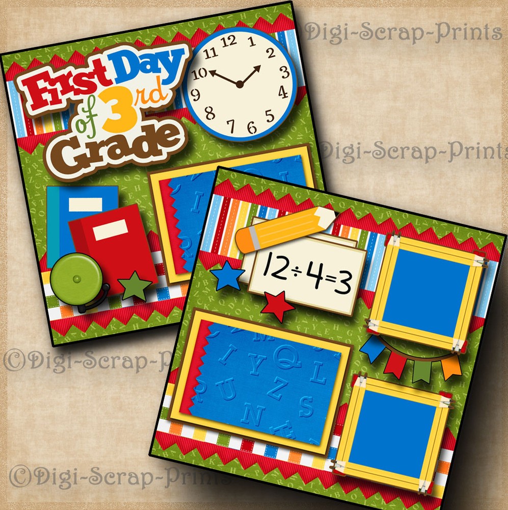 3RD GRADE SCHOOL 2 premade scrapbook pages layout paper piecing DIGISCRAP #A0250