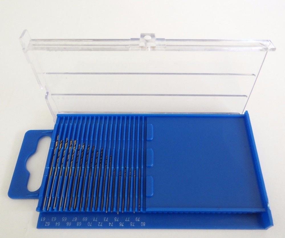New 20pc Micro-Drill Bits Index 61-80 w/ Plastic Case * US FREE SHIPPING *