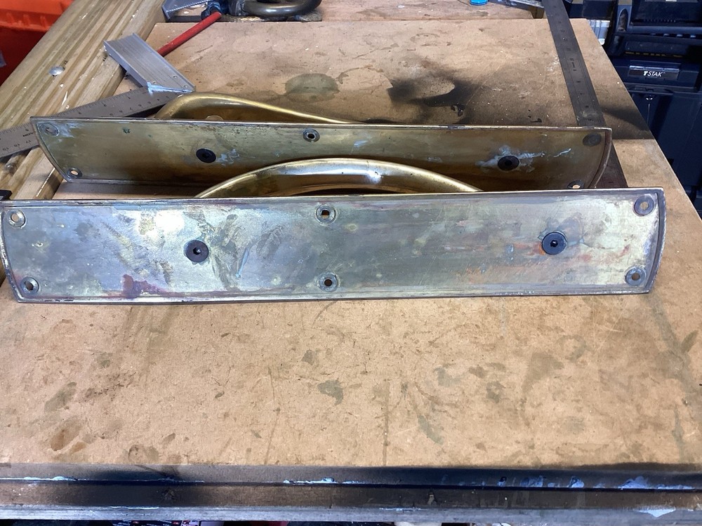 RECLAIMED SOLID BRASS DOOR PULLS PUB / SHOP /BANK PAIR